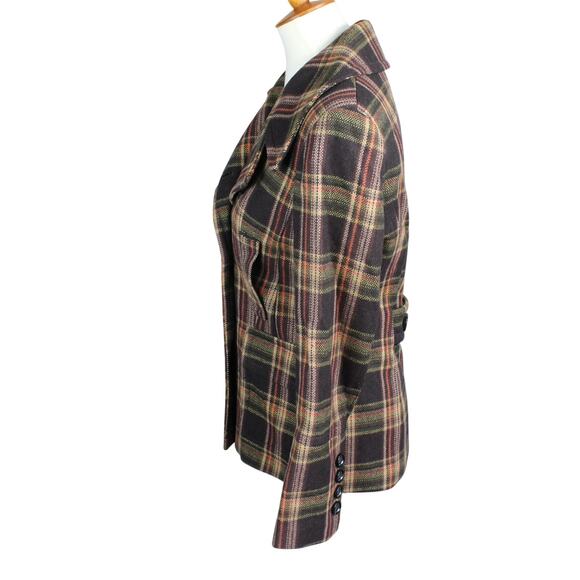 Michael Kors Wool Coat Womens Small Brown Plaid Y2K Academia Preppy Fall - Picture 2 of 7